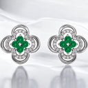 Emerald and Round Diamond Clover Earrings in 14kt White Gold