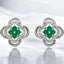 Emerald and Round Diamond Clover Earrings in 14kt White Gold