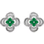 Emerald and Round Diamond Clover Earrings in 14kt White Gold