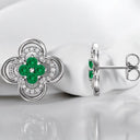 Emerald and Round Diamond Clover Earrings in 14kt White Gold
