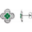 Emerald and Round Diamond Clover Earrings in 14kt White Gold