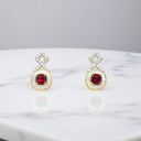 Cushion Cut Garnet and Lab Grown Diamond Earrings in 22kt Yellow Gold Plated 925 Sterling Silver