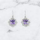5.60 ctw Princess Cut Amethyst and Diamond Earrings in 14kt White Gold