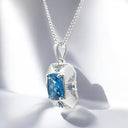 Cushion Cut London Blue Topaz and Lab Diamond Satin Finish Pendant in 925 Sterling Silver