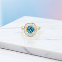 Cushion Cut Blue Topaz and White Enamel Ring in 22kt Yellow Gold Plated 925 Sterling Silver