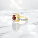 Cushion Cut Garnet and White Enamel Ring in 22kt Yellow Gold Plated 925 Sterling Silver