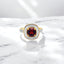 Cushion Cut Garnet and White Enamel Ring in 22kt Yellow Gold Plated 925 Sterling Silver