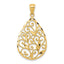 Polished and Textured Filigree Teardrop Pendant in 14kt Yellow Gold