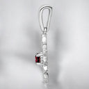 Round Garnet and White Enamel Flower Pendant in 925 Sterling Silver