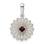 Round Garnet and White Enamel Flower Pendant in 925 Sterling Silver