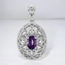 Oval Amethyst and White Topaz Pendant in 925 Sterling Silver