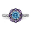 Blue Topaz and Amethyst Halo Ring in 925 Sterling Silver