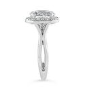 Anillo de compromiso con vástago dividido y halo de diamantes cultivados en laboratorio ovalados de 2,93 quilates en oro blanco de 14 quilates