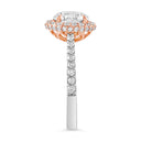 Anillo de compromiso con halo de diamantes cultivados en laboratorio redondos de 2,72 quilates en oro de dos tonos de 14 quilates