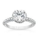Anillo de compromiso con halo y pavé de diamantes cultivados en laboratorio redondos de 2,76 quilates en oro blanco de 14 quilates