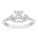 Anillo de compromiso de diamantes cultivados en laboratorio de talla cojín de 2,95 quilates en oro blanco de 14 quilates