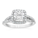 Anillo de compromiso con halo de diamantes cultivados en laboratorio de talla cojín de 2,62 quilates en oro blanco de 14 quilates
