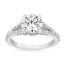 Anillo de compromiso con vástago dividido de diamantes cultivados en laboratorio redondos de 2,55 quilates en oro blanco de 14 quilates