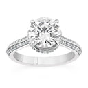 Anillo de compromiso con halo oculto de diamantes cultivados en laboratorio redondos de 3,04 quilates en oro blanco de 14 quilates