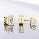 Bezel Set Emerald Cut Lab Grown Diamond Stud Earrings in 14kt Yellow Gold