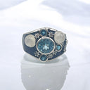 Blue Topaz and Moonstone Blue Enamel Ring in 925 Sterling Silver