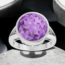 13.0 mm Round Amethyst Bezel Set Ring in 925 Sterling Silver