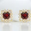 5.0 mm Garnet and Diamond Halo Earrings in 14kt Yellow Gold