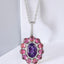 Oval Amethyst and Rhodolite Garnet Halo Pendant in 925 Sterling Silver