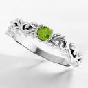 Round Peridot Floral Ring in 925 Sterling Silver