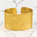 Circle Pattern Diamond Textured Wide Cuff Bracelet in 14kt Yellow Gold
