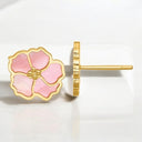 Pink Mother of Pearl Flower Stud Earrings in 14kt Yellow Gold