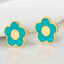 Teal Mother of Pearl Flower Stud Earrings in 14kt Yellow Gold