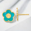 Teal Mother of Pearl Flower Stud Earrings in 14kt Yellow Gold