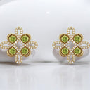 Peridot and Diamond Clover Earrings in 14kt Yellow Gold