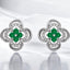 Emerald and Round Diamond Clover Earrings in 14kt White Gold