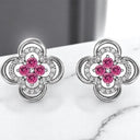 Pink Tourmaline and Round Diamond Clover Earrings in 14kt White Gold