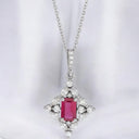 Emerald Cut Ruby and Diamond Pendant in Platinum