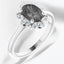 Oval Gray Spinel and Diamond Halo Ring in Platinum