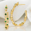 0.66 ctw Natural Emerald and Lab Grown Diamond Hoop Earrings in 14kt Yellow Gold