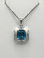 Cushion Cut London Blue Topaz and Lab Diamond Satin Finish Pendant in 925 Sterling Silver