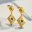 1.10 ctw Round Blue Sapphire and White Enamel Square Drop Earrings