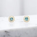 Cushion Cut Blue Topaz and White Enamel Stud Earrings in 22kt Yellow Gold Plated 925 Sterling Silver