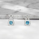 Cushion Cut Blue Topaz and Lab Grown Diamond Earrings in 925 Sterling Silver