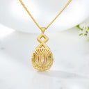 Cushion Cut Garnet and White Enamel Pendant in 18kt Yellow Gold Plated 925 Sterling Silver