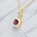 Cushion Cut Garnet and White Enamel Pendant in 18kt Yellow Gold Plated 925 Sterling Silver