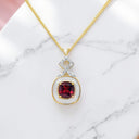 Cushion Cut Garnet and White Enamel Pendant in 18kt Yellow Gold Plated 925 Sterling Silver