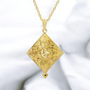 Cushion Cabochon White Agate and Black Spinel Pendant in 18kt Yellow Gold Plated 925 Sterling Silver