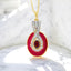 Oval Garnet And Red Enamel Pendant in 18kt Yellow Gold Plated 925 Sterling Silver