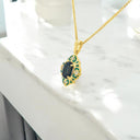 1.04 ctw Chrome Diopside and White Zircon Enamel Pendant in Yellow Gold Plated 925 Sterling Silver