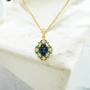 1.04 ctw Chrome Diopside and White Zircon Enamel Pendant in Yellow Gold Plated 925 Sterling Silver